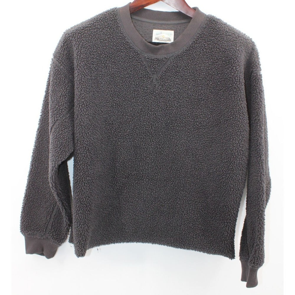 American Eagle Sherpa Fleece Sweatshirt Women's S Black Cropped Pullover Crew